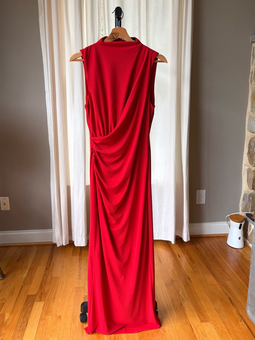 Zara Red Sleeveless Mockneck Draped Maxi Dress